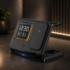 5-in-1 Wireless Charging Station | LED Alarm Clock Fast Charger Stand