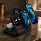 5-in-1 Wireless Charging Station | LED Alarm Clock Fast Charger Stand