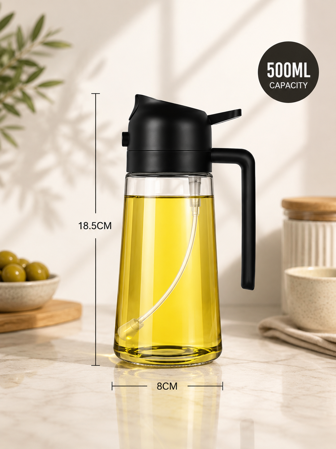 2-in-1 Olive Oil Sprayer & Dispenser – Refillable Oil Mister for Air Fryer, Cooking, BBQ, Salad, Baking & Kitchen