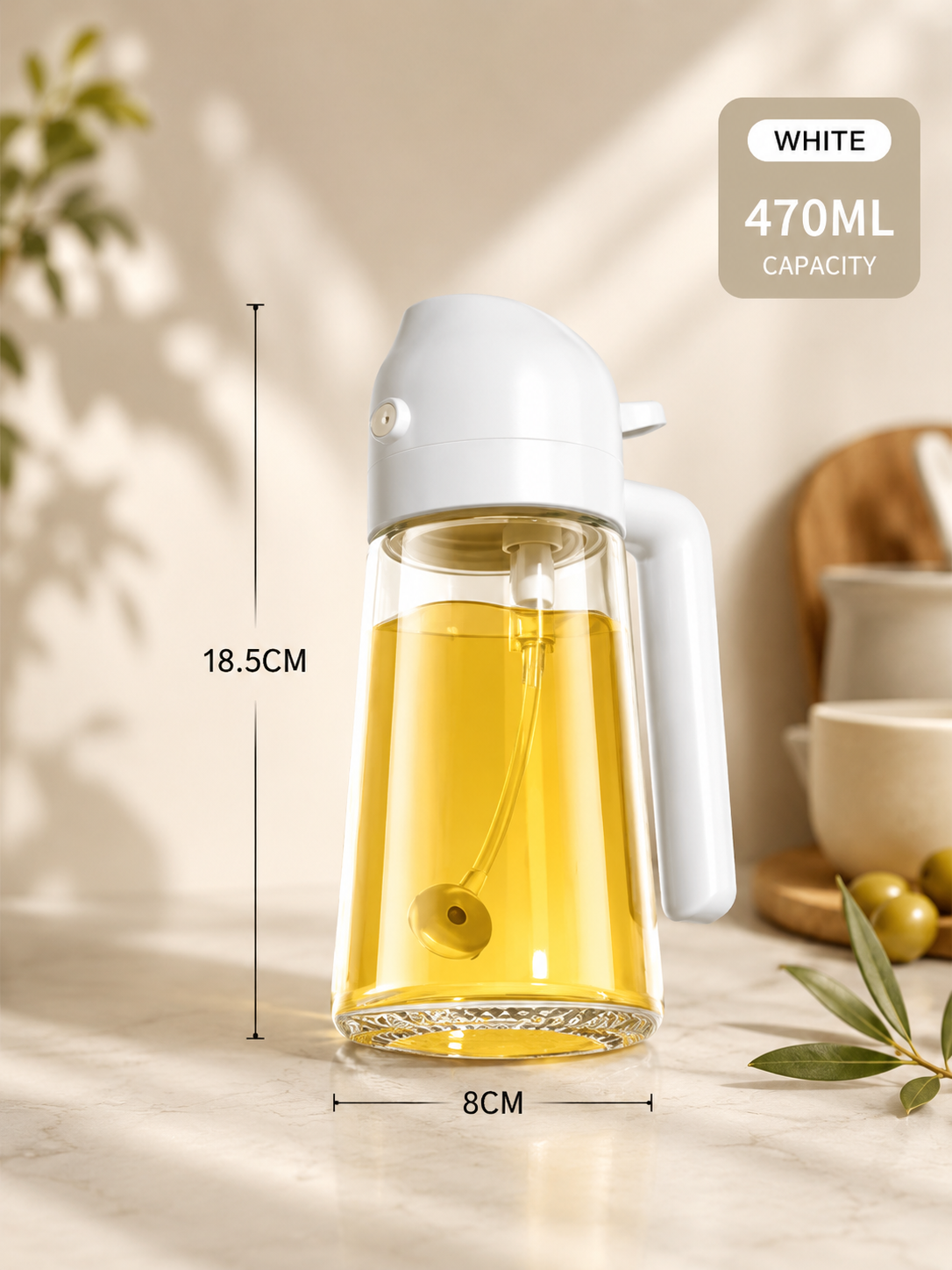 2-in-1 Olive Oil Sprayer & Dispenser – Refillable Oil Mister for Air Fryer, Cooking, BBQ, Salad, Baking & Kitchen