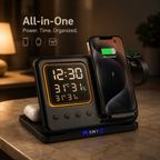 5-in-1 Wireless Charging Station | LED Alarm Clock Fast Charger Stand