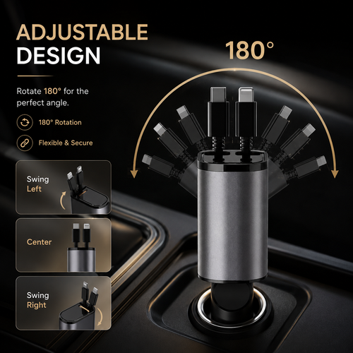 100W Car Charger | Metal Fast Charging USB-C & USB-A Adapter