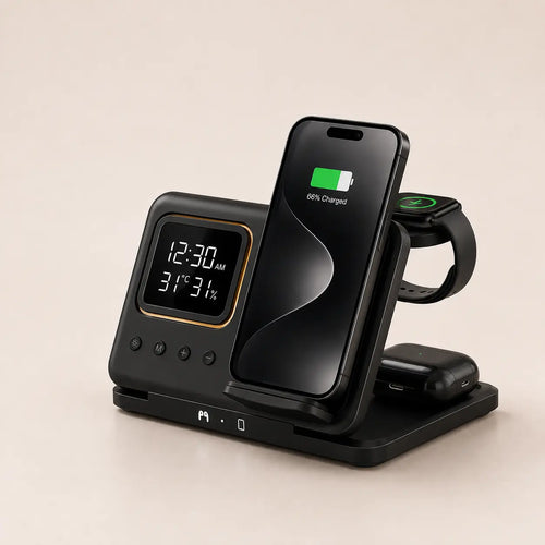 5-in-1 Wireless Charging Station | LED Alarm Clock Fast Charger Stand trostia