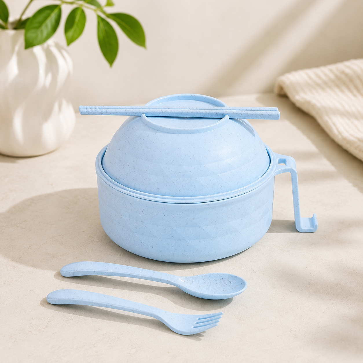 6-Piece Wheat Straw Dinnerware Set – Reusable Noodle Bowls, Plates, Cups & Tableware for Kitchen, Camping & Everyday Dining