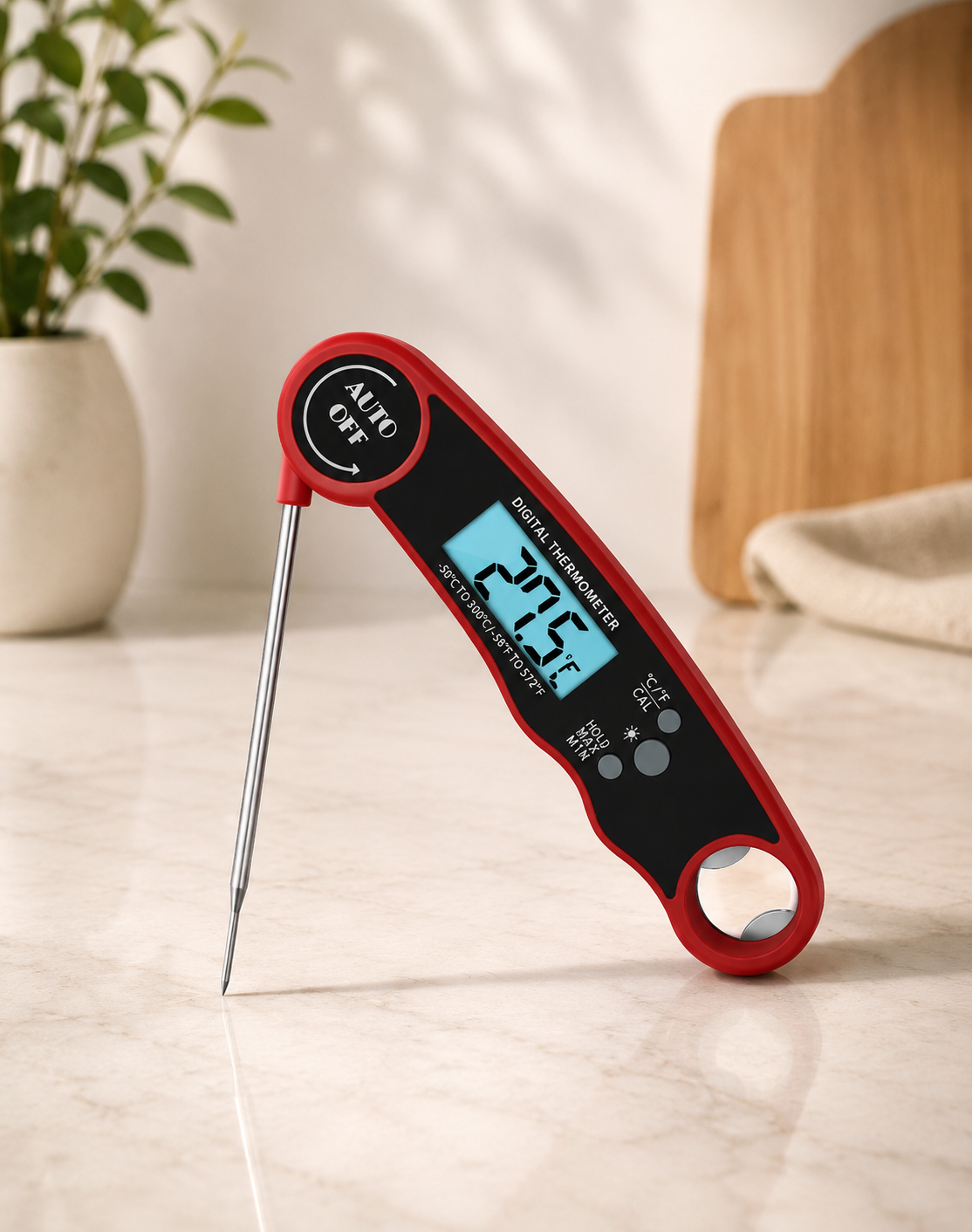 Digital Instant Read Meat Thermometer – Foldable Food Thermometer for BBQ, Grill, Cooking, Baking & Kitchen