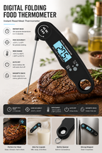 Digital Instant Read Meat Thermometer – Foldable Food Thermometer for BBQ, Grill, Cooking, Baking & Kitchen