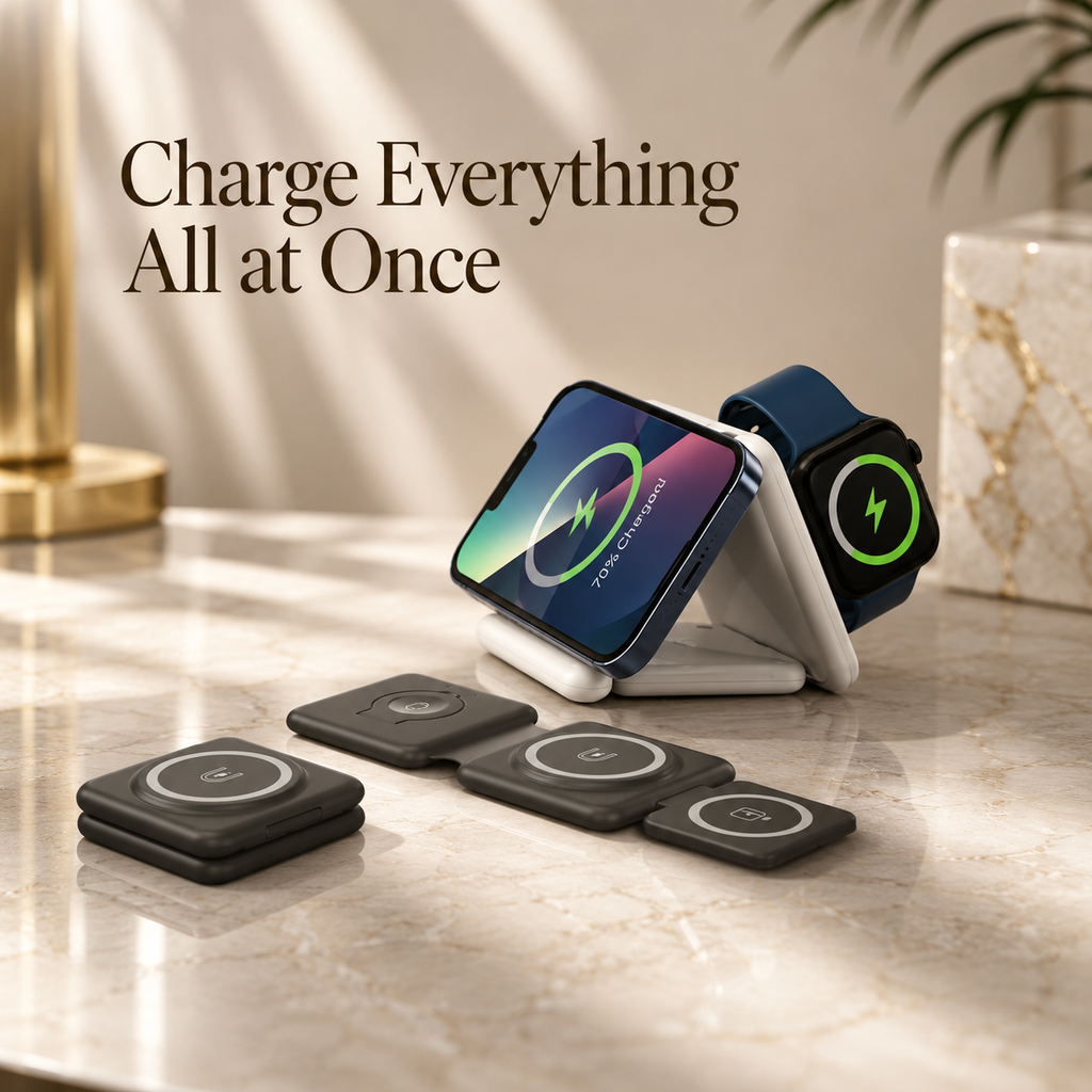 Foldable Charger for Travel | Magnetic 3-in-1 Wireless Charging Stand