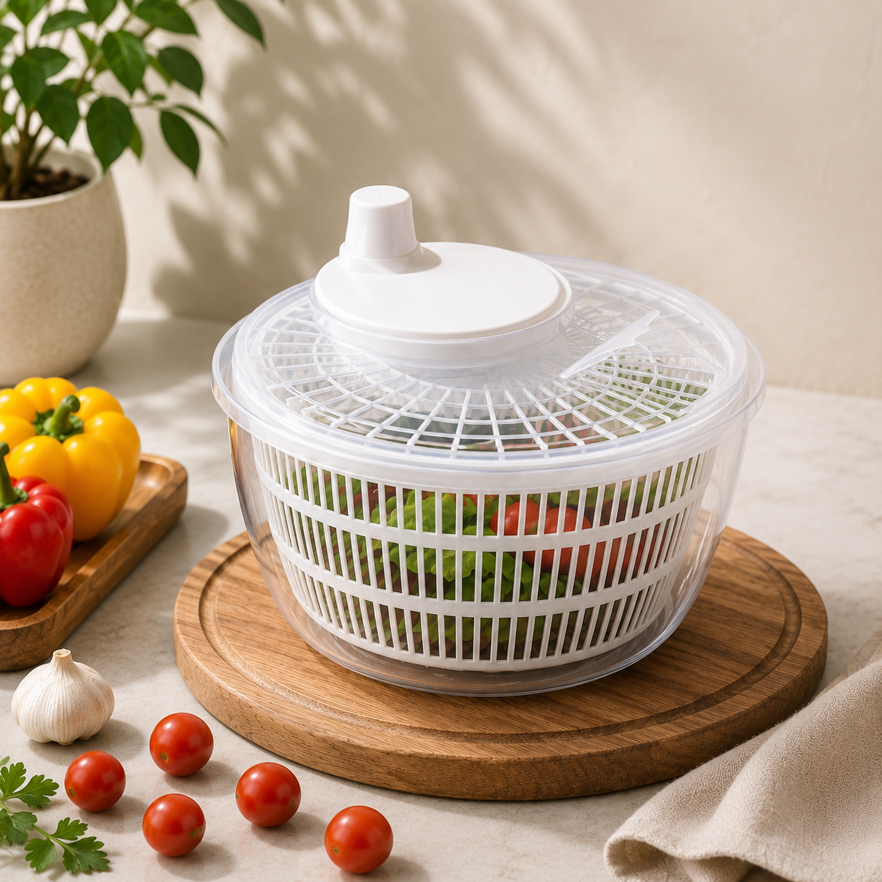 Manual Salad Spinner – Hand Crank Vegetable Dryer for Lettuce, Herbs, Fruits & Salad Greens