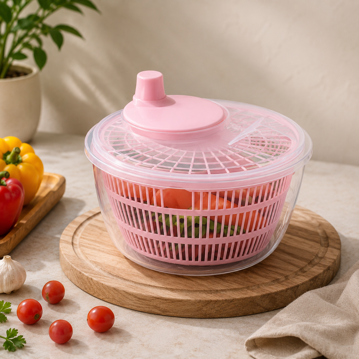 Manual Salad Spinner – Hand Crank Vegetable Dryer for Lettuce, Herbs, Fruits & Salad Greens