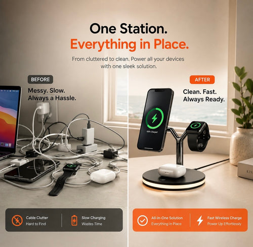 3-in-1 Magnetic Wireless Charging Station | MagSafe Compatible Wireless Charger